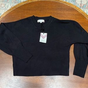 Pink Rose Cropped Black Sweater- NWT